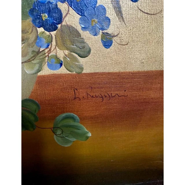 Modern Mid 20th Century Floral Still Life Oil Painting with Carved Wood Frame For Sale - Image 3 of 13