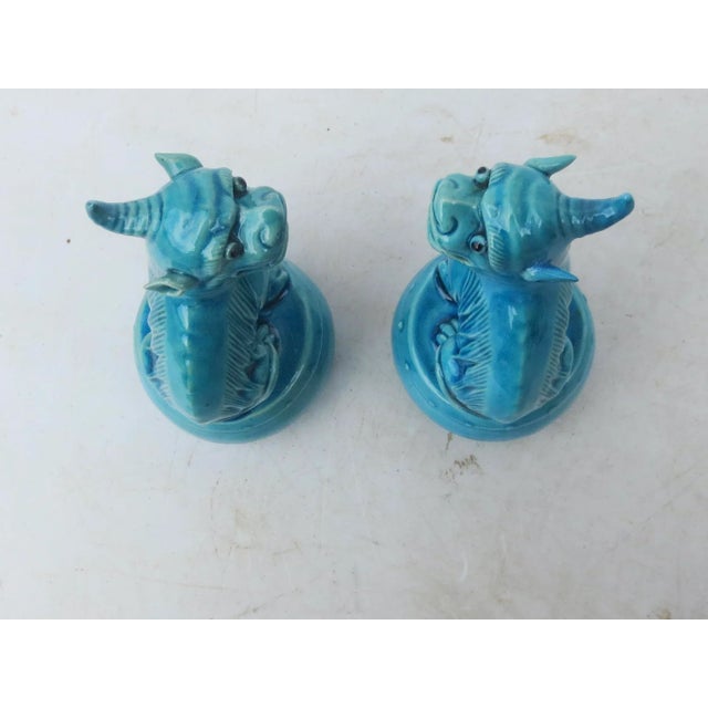 Mid 20th Century Mid 20th Century Chinese Turquoise Glazed Kylin - a Pair For Sale - Image 5 of 9