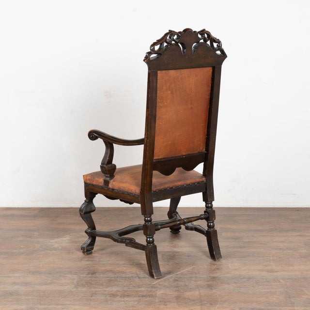 Late 19th Century Swedish Oak Carved Armchair With Vintage Leather For Sale - Image 16 of 16