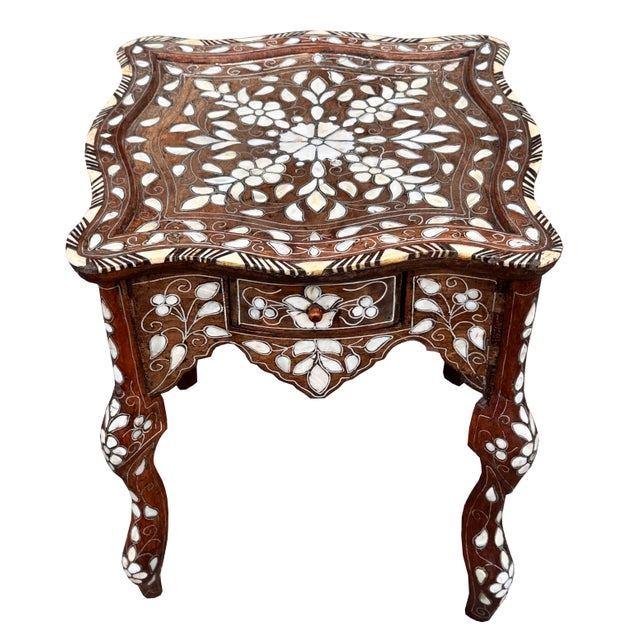 Moroccan Antique Levantine Mother-of-Pearl Inlay Side Table With Drawer For Sale - Image 3 of 7