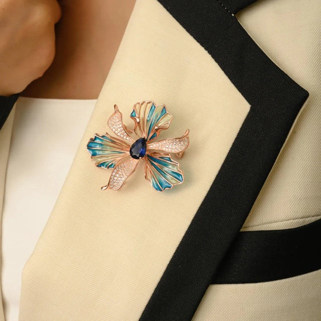 Blue Art Deco Sterling Silver Orchid Brooch / Pendant by Carat&her For Sale - Image 8 of 14