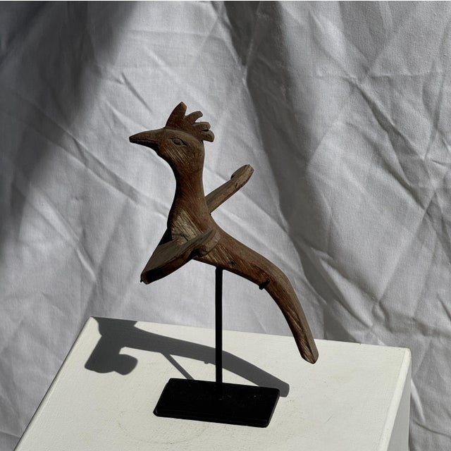 Traditional Indonesian Decorative Wooden Bird on a Base with Crest For Sale - Image 16 of 17