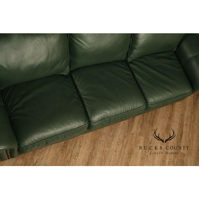 Wood Green Leather Sleeper Sofa with Nailhead Trim For Sale - Image 7 of 18
