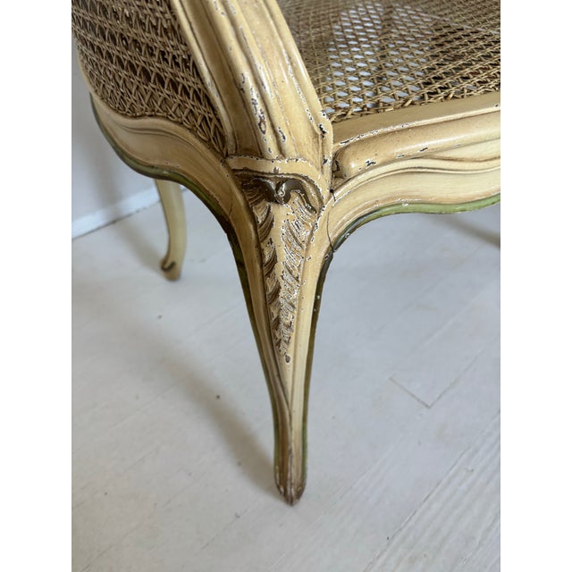 Vintage French Louis XV Style Carved Cane Barrel Back Armchair For Sale - Image 4 of 11