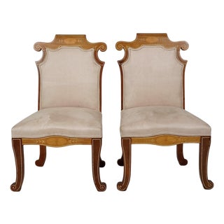 Pair Unusual Inlaid Edwardian/Neoclassical Style Slipper Chairs For Sale