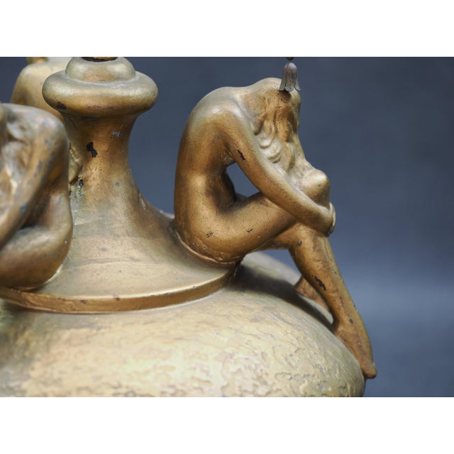 1930s Art Deco Signed Olive Kooken Figural Nude Women Bronze Over Plaster Table Lamp For Sale - Image 10 of 17