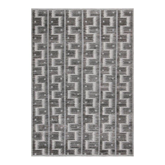 2010s Rug & Kilim’s Scandinavian Style Outdoor Rug With Gray Geometric Patterns For Sale