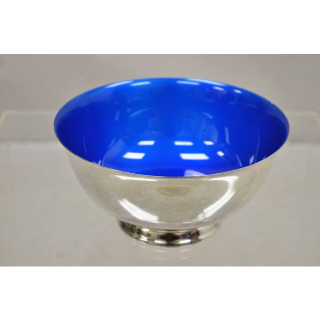 Vintage Reed & Barton Azure Blue Enamel Silver Plated Modern Round