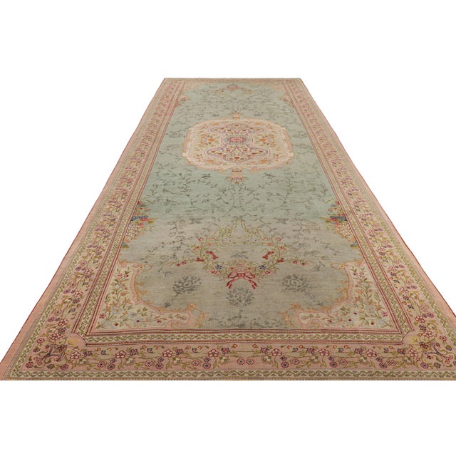 1910s Antique Hereke Gallery Runner in Green With Floral Medallion, From Rug & Kilim For Sale - Image 5 of 9