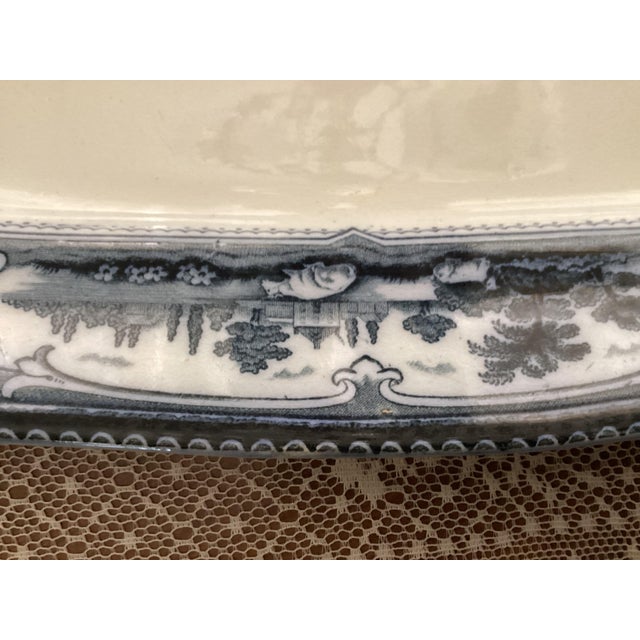 Blue Rare Antique Ford & Sons "Verona" Flow Blue Meat Serving Platter-Bruslem England-Cows For Sale - Image 8 of 13