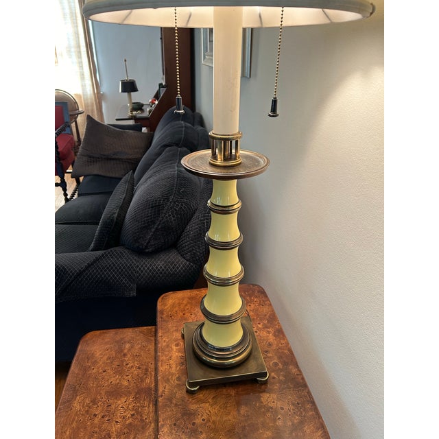1960s Stiffel Enamel and Brass Candlestick Lamp For Sale In Chicago - Image 6 of 9