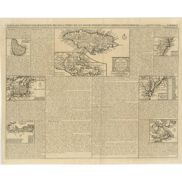French Colonial America Map with Jamaica, Barbados and Carolina, 1719 For Sale - Image 12 of 12