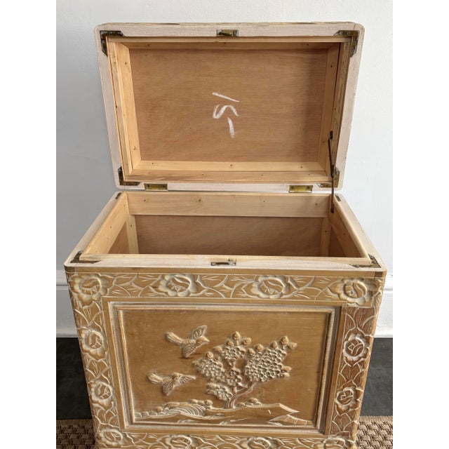 Maitland - Smith Vintage Asian Carved Storage Chest With Asian Landscape Reliefs For Sale - Image 4 of 14