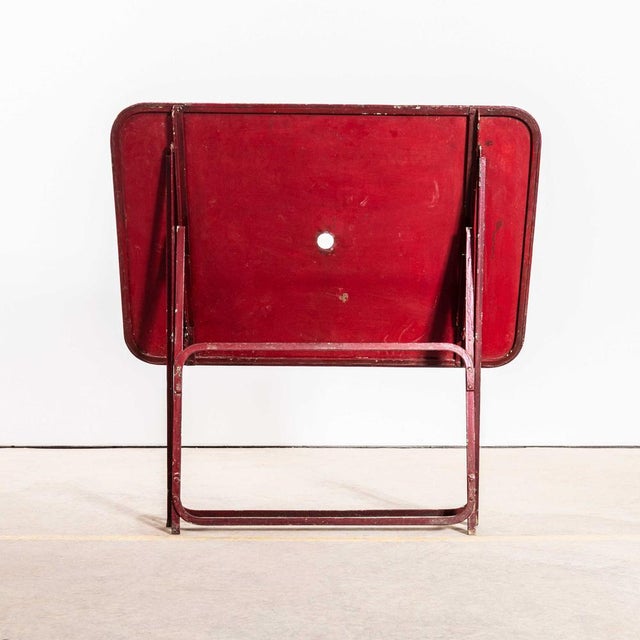Maroon French Dark Red Metal Folding Dining Table, 1950s For Sale - Image 8 of 9