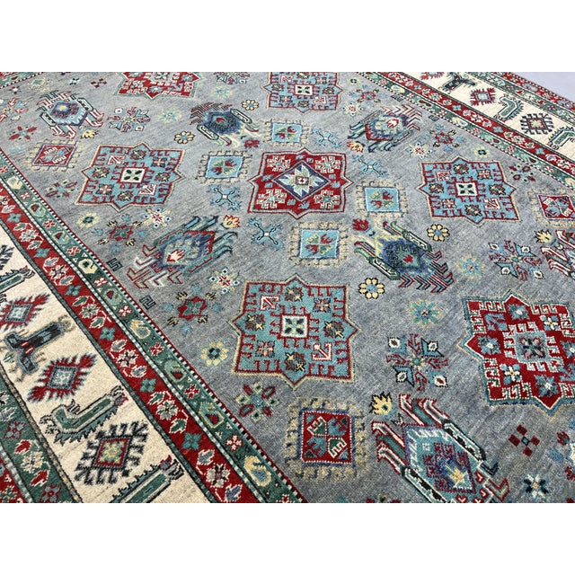 Blue-Gray Kazak Wool Tribal Area Rug, Natural Dye, 6'4" X 9'8" For Sale - Image 15 of 15