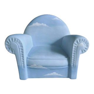 Vintage 1984 Sculpture - Italian L’aquilone Signed Handpainted Matte Porcelain Cloud Chair Sculpture For Sale