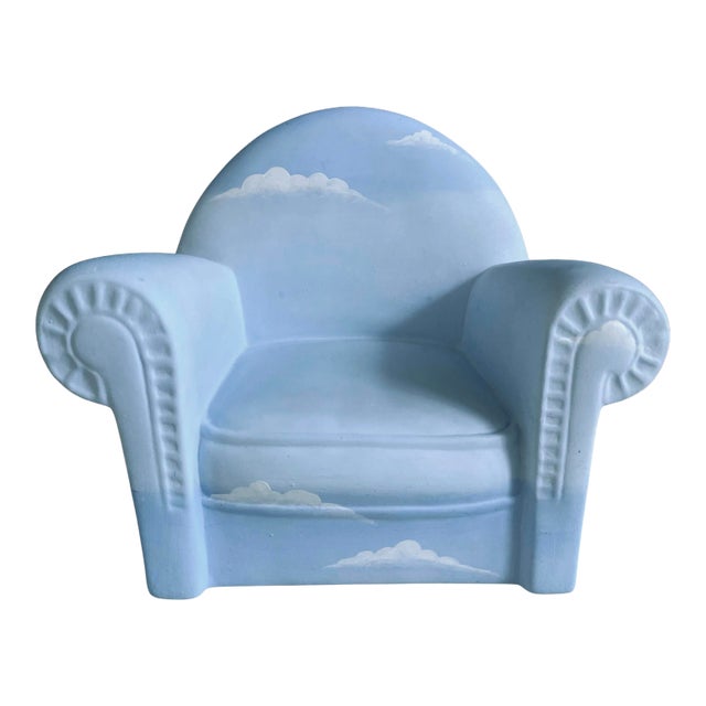Vintage 1984 Sculpture - Italian L’aquilone Signed Handpainted Matte Porcelain Cloud Chair Sculpture For Sale