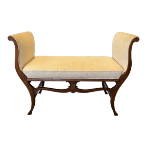 1930's Federal Style Rolled Arm Upholstered Wood Bench