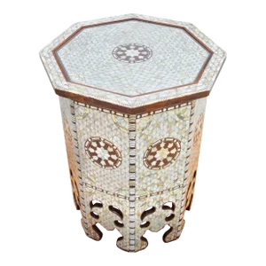 Vintage Moorish-Patterned Mother-Of-Pearl Inlaid Walnut Accent Table