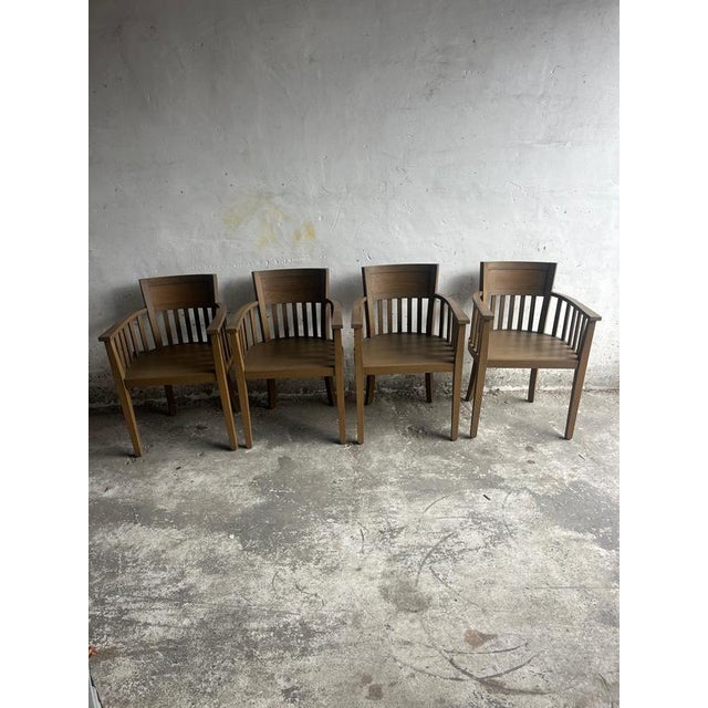 Slatted Wooden Armchairs, 1980s, Set of 8 For Sale - Image 11 of 12