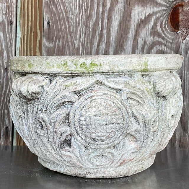 Vintage Regency Cast Concrete Medallion Planter, featuring a detailed medallion design and sturdy construction. A classic...