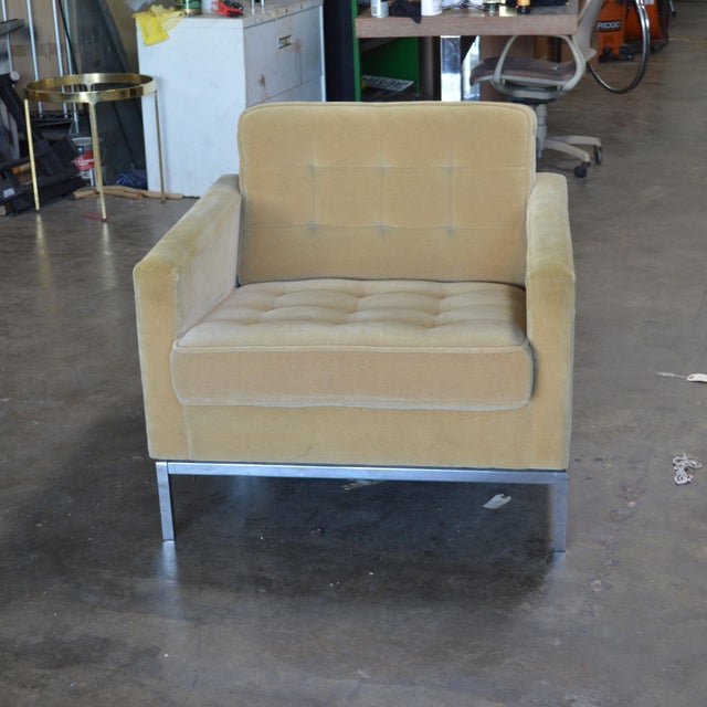 Classic tufted design in original rich mohair upholstery on a chrome frame.