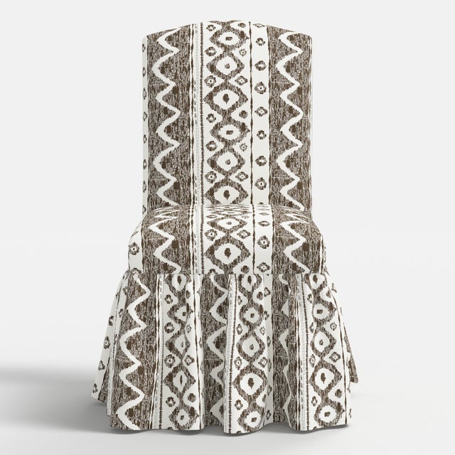 Spritely Home Ruffle Camel Back Dining Chair in Linny Ikat Brown For Sale - Image 4 of 7
