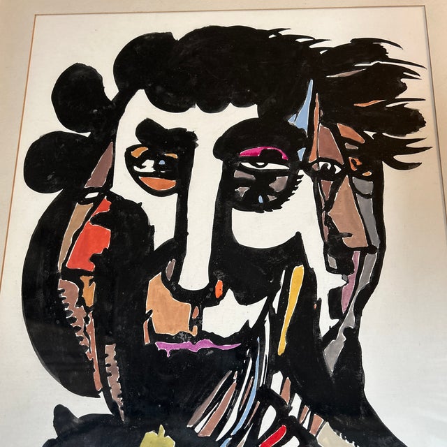 Abstract Expressionism 1970’s Original Abstract Expressionist Portrait Watercolor Painting For Sale - Image 3 of 6