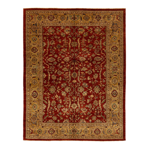 Modern Paki Peshawar Designed Wool Rug in Red - 9′ × 11′6″
