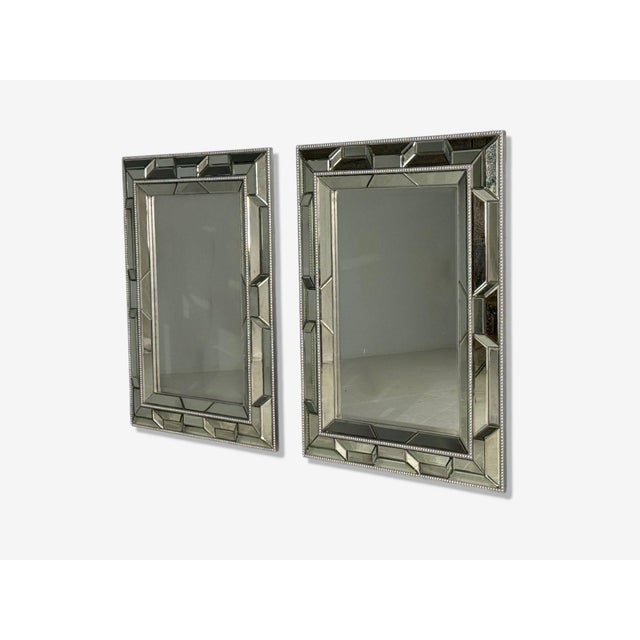 Art Deco French Art Deco Style, Large Wall Mirrors, Antiqued Glass, Silver Leaf Wood For Sale - Image 3 of 8