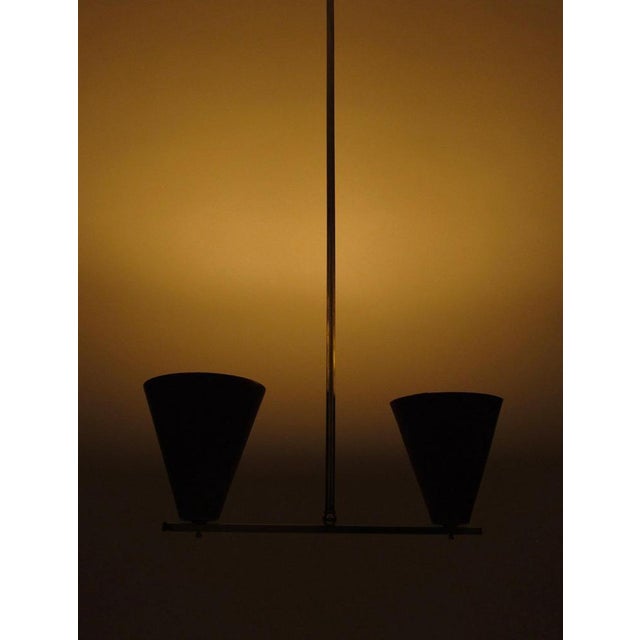 Pendant Lamp with Two Shades in Red and Brass, Czechoslovakia, 1960s For Sale - Image 11 of 12