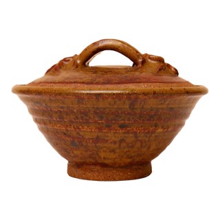 Mid-Century Modern Ochre Studio Pottery Bowl With Lid by Deanna Nichols For Sale
