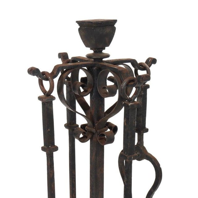 Antique Samuel Yellin School Arts & Crafts Wrought Iron Fireplace Tool Set C1920 Measures - 43 1/2" x 13 1/2" x 13 1/2" An...
