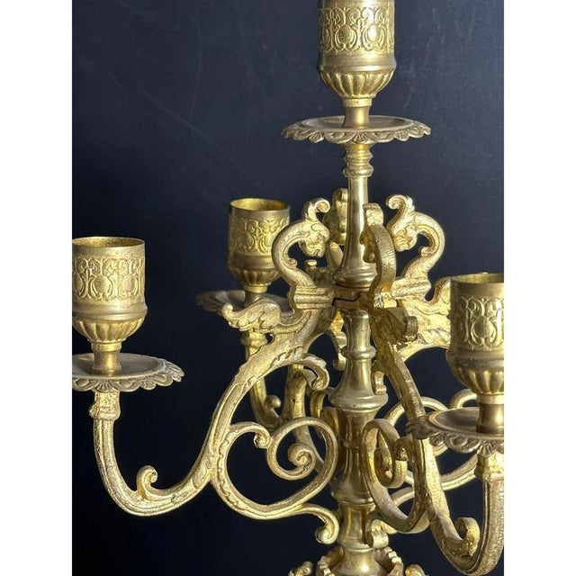 Mid-19th Century Brass 4-Arm Candelabra with Onyx Bases For Sale - Image 6 of 11