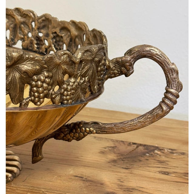 Vintage Brass Grape Motif Handled Compote For Sale - Image 10 of 11