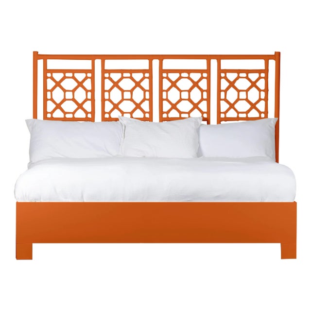 Lattice Back Platform Bed King, Citrus Orange For Sale