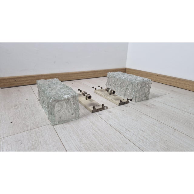 1960s Wall Lamps Ice Model by Toni Zuccheri for Barovier & Toso, 1980s, Set of 2 For Sale - Image 5 of 14