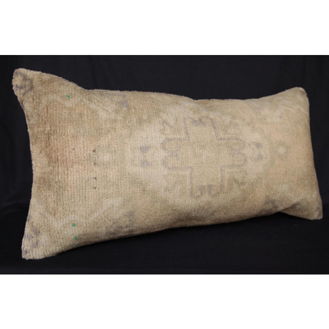 Beige Handwoven Decorative Oushak Rug Lumbar Pillow Cover -16'' X 33'' For Sale - Image 8 of 11