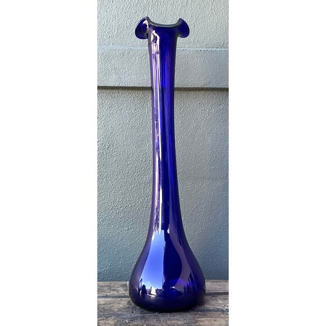 Vintage Tall Glass Ruffle Vase For Sale - Image 4 of 12