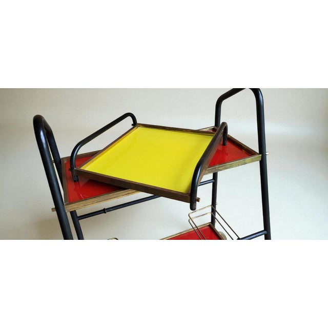 Metal Vintage Red and Yellow Bar Trolley, 1960s For Sale - Image 7 of 8