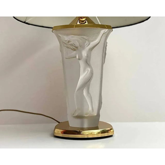 Vintage Table Lamp with Three Embossed Graces on the Opaque Glass & Black Shade For Sale - Image 5 of 7