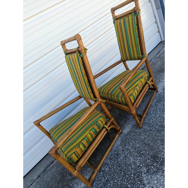 Brown Henry Olko for Willow and Reed, 1950s Pavillion Collection High Back Rattan and Cane Armchairs - Set of 2 For Sale - Image 8 of 12