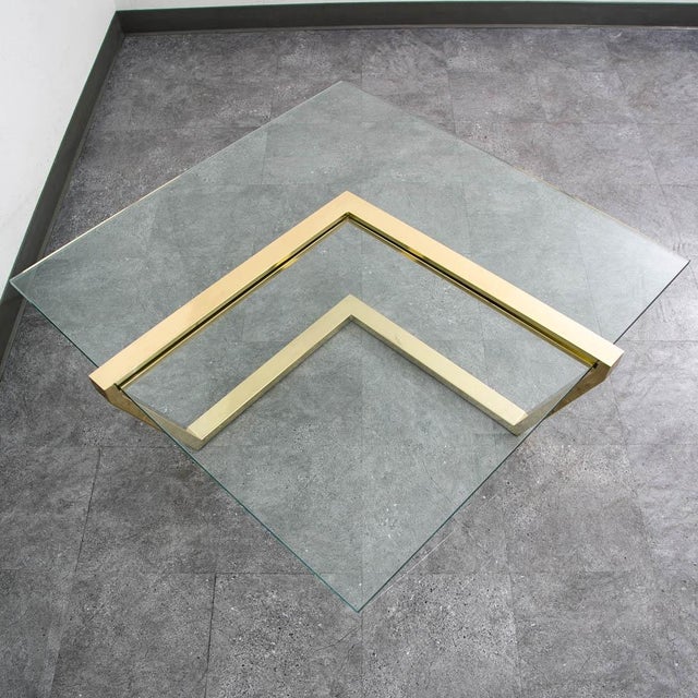 Mid Century Modern Coffee Table Square Large Brass Gold Glass 80s Vintage MCM For Sale - Image 11 of 12