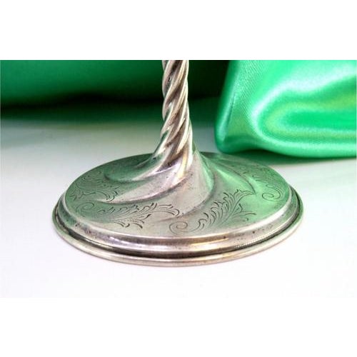 Silver Cups with High Stems and Twists on Circular Bases, Set of 2 For Sale - Image 6 of 7