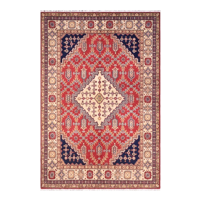 Tribal Kazak Red/Beige Wool Rug - 5'8''x7'10'' For Sale