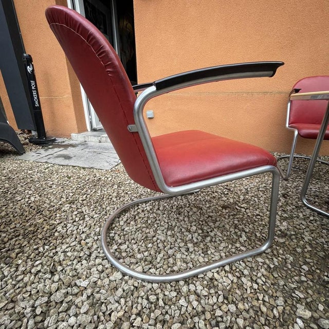 Bauhaus Table with Armchairs in Steel Tube Structure by Willem Hendrik Gispen, 1930, Set of 3 For Sale - Image 5 of 18