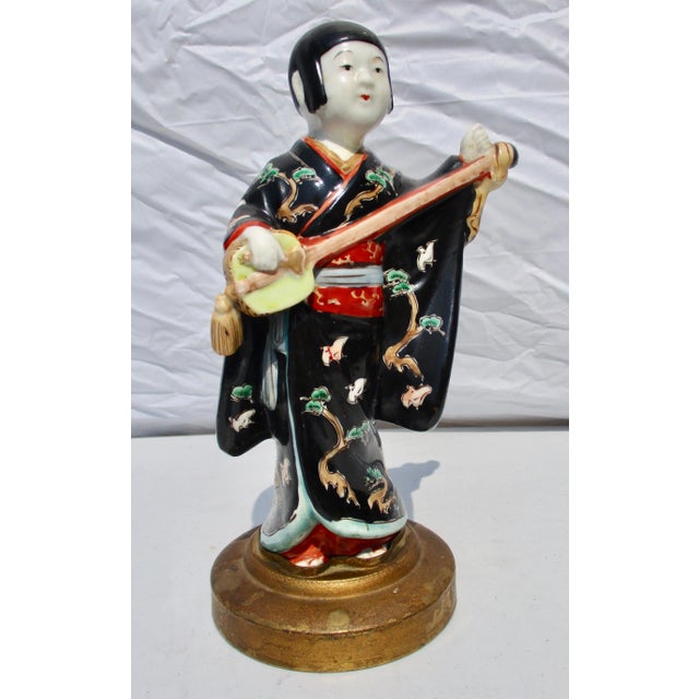 Black 1900s Japanese Kutani Porcelain Musician For Sale - Image 8 of 8