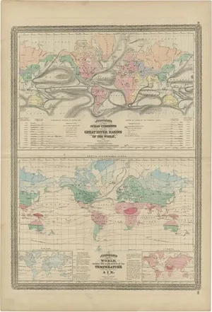 Antique Map of the Ocean Currents and Temperature of Air, 1872