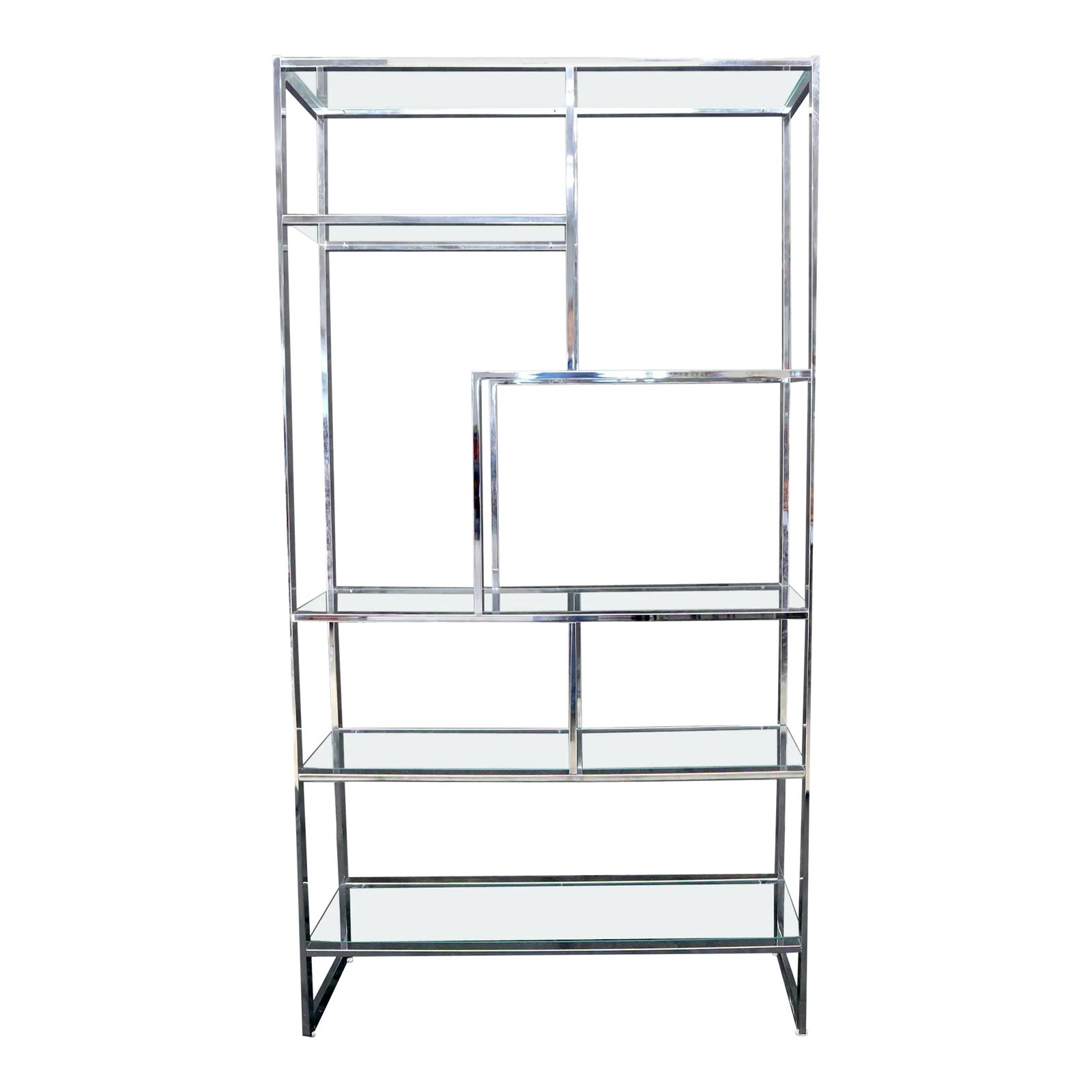 Chrome and Glass Large Design Institute America Étagère Shelving Wall Unit Chairish