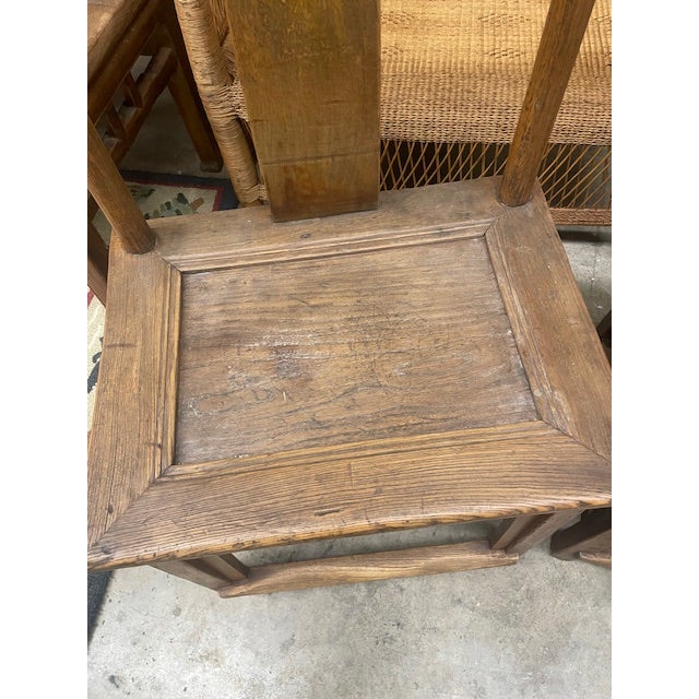 Chinoiserie Vintage Pair Asian Elmwood Oriental Wood Yoke Back Dining / Side Chairs For Sale - Image 3 of 18